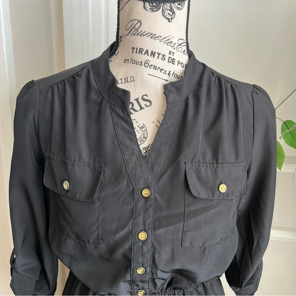 Charlotte Russe Button-Front Shirt Mini Dress Black Sz S